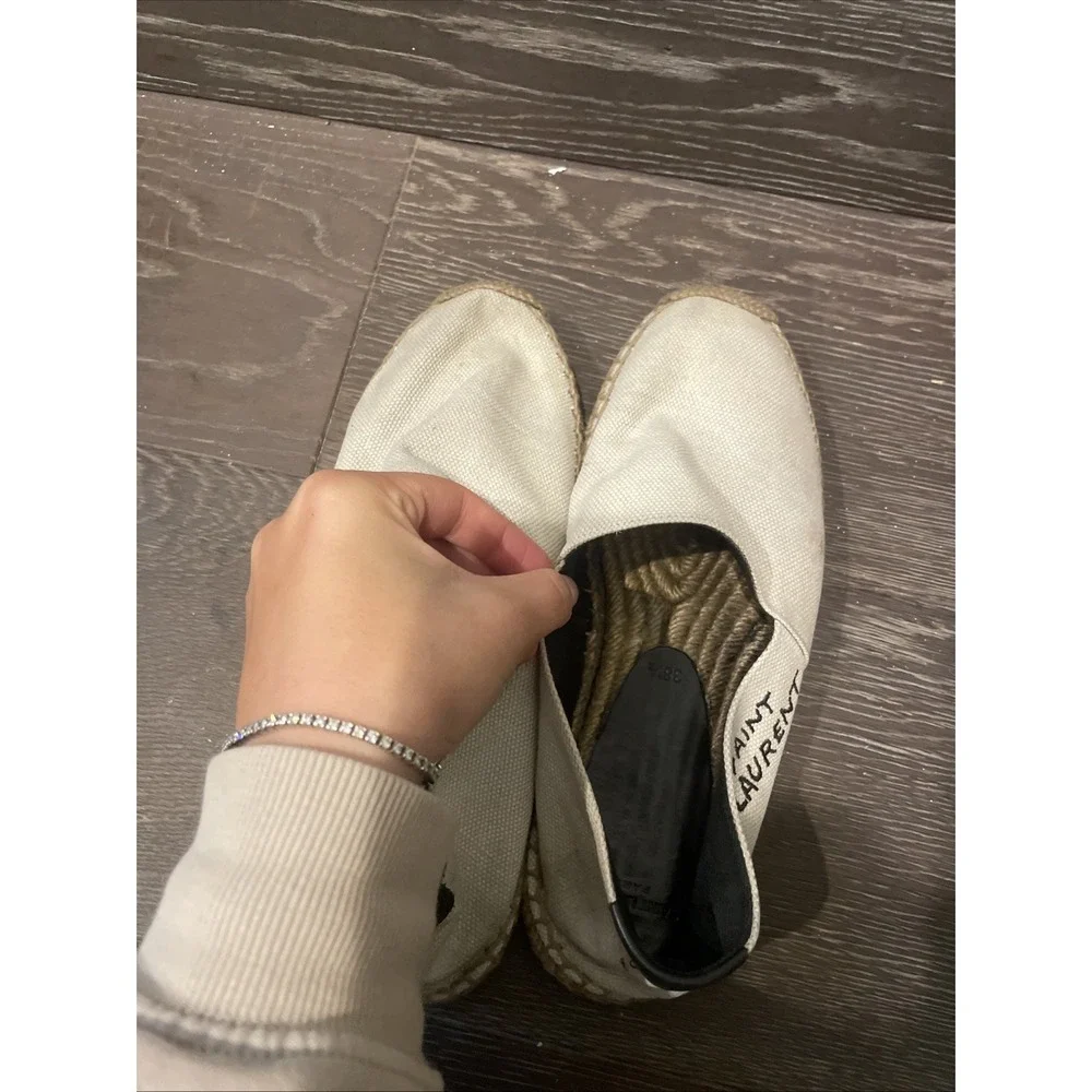 Saint‎ Laurent White Leather Slip On Espadrilles Flats 20 SL  Emb  Es. Size 40